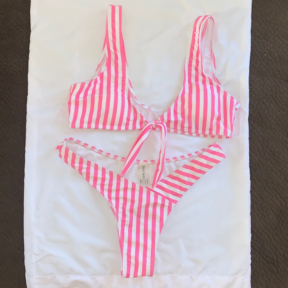 Zaful striped front knot high cut bikini